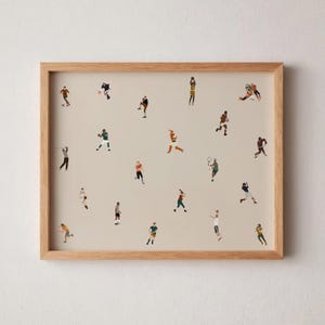 Tiny Male Sports Players Print Retro Minimalist People Art Gift for Baseball Dad Grandpa Horizontal Office Decor Instant Printable Wall Art