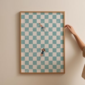 People at Pool Print | Retro Checkerboard Pool | Summer Poster | Tiny ...