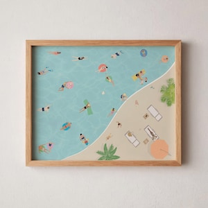 Impresión de personas en la piscina / Impresión de vista aérea de la piscina / Lindo póster de verano / Gente pequeña nadando / Decoración de casa con piscina, descarga digital, arte imprimible