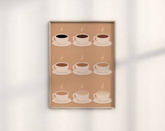 Coffee Cup Collage Print | Flavors of Coffee Mug Art | Caffeine Drink Art | Coffee Bar Decor | Kitchen Wall Art | Digital Download
