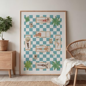 People at the Pool Print | Cool Summer Wall Poster | Tiny People Swimming | Cute Pool House Decor  | Digital Download | Printable Wall Art