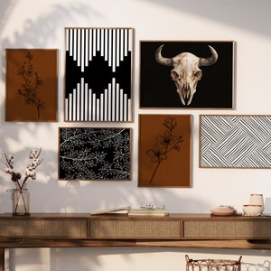 Set of 6 Boho Western Wall Prints | Dark Flower Wall Decor | Aztec Southwest Art | Gallery Wall Art | Digital Download