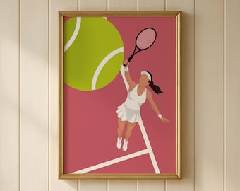 Pink Tennis Court Print | Retro Cute Tennis Art | Gift for Tennis Player Aerial Minimalist People Art Office College Dorm Art Physical Print