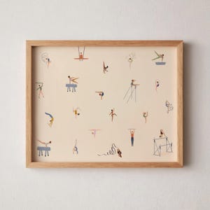 Tiny Gymnastics Print Rhythmic Gymnastics Minimalist People Tumbling Dancing Art Gift for Gymnast Horizontal College Decor | Physical Print