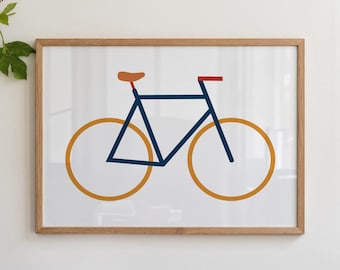 Minimalist Road Bike Print | Line Art Bicycle Poster | Horizontal Bike Print | Gift for Biker | Modern Trendy Wall Art Digital Download Art
