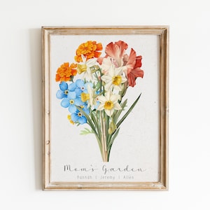 Personalized Gift for Mom | Birth Flower Bouquet | Grandma&#39;s Garden | Custom Family Birth Months | Mother&#39;s Day Gift | Digital Download Art