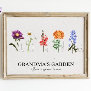 Flores del jardín de la abuela / Lámina del jardín de mamá / Flores de acuarela del mes de nacimiento de la familia (envío digital personalizado)