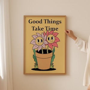 Good Things Retro Cartoon Mascot Print | Affirmations Vintage Classroom Poster | Cute Positive Quote College Dorm Kids Room Digital Download