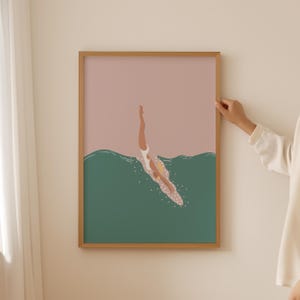 Woman Diving in Pool Vintage Print | Jumping in the Pool Print | Retro Swimming Pool Art | Cute Summer House Dorm Poster Digital Download