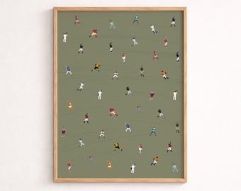 Tiny Baseball Players Print | Retro Minimalist People Art Gift for Baseball Dad Grandpa | Home Office Decor | Matte Unframed Physical Print