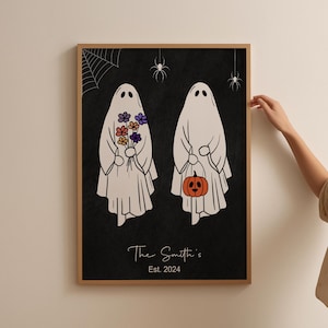 CUSTOM Ghost Couple Wall Print | Cute Ghost Halloween Art | Unique Gift for Newlyweds | Wedding Gift Anniversary Gift | Digital Download Art