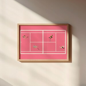Pink Tennis Court Print | Retro Cute Tennis Art | Gift for Tennis Player Minimalist People Art Cool Office College Dorm Art Digital Download image 9