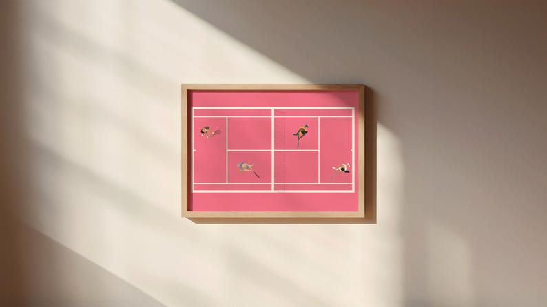 Pink Tennis Court Print | Retro Cute Tennis Art | Gift for Tennis Player Minimalist People Art Cool Office College Dorm Art Digital Download image 9