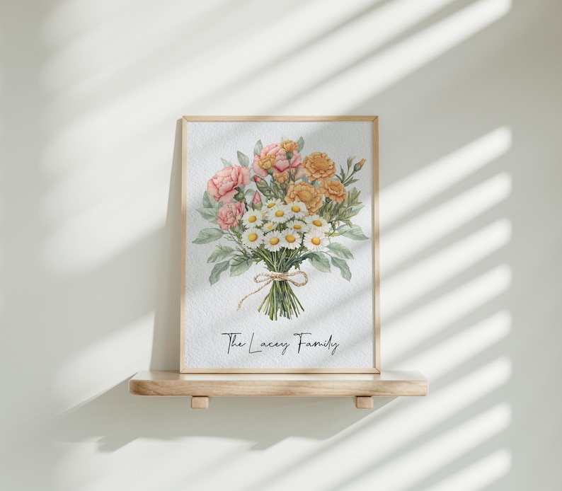 Family Birth Flower Bouquet Gift | Nana's Garden Mother's Day Grandma Gift Watercolor Birth Month Flowers Personalized Gift Digital Download image 18