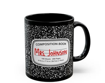 CUSTOM Teacher Mug | Composition Notebook Pattern | Personalized Name Tag Coffee Tea Mug | Back to School Gift | Teacher Appreciation Gift
