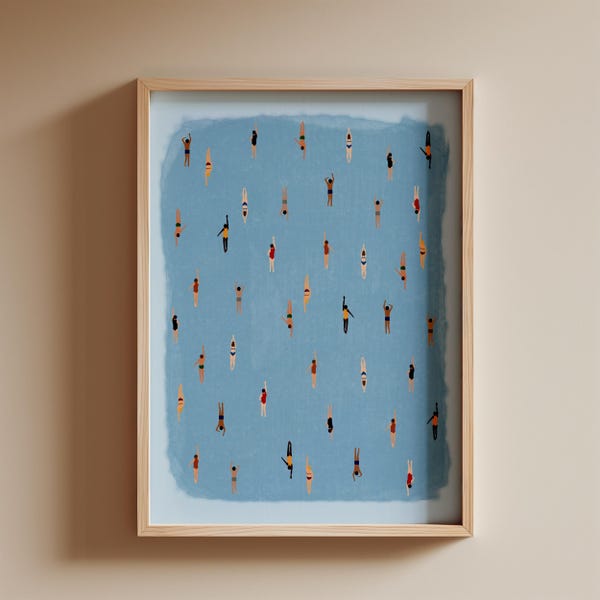 Swimming in Watercolor | Tiny People Swimming | Minimalist Pool Print | Instant Download Wall Art | Digital Download Gift for Swimmer Print