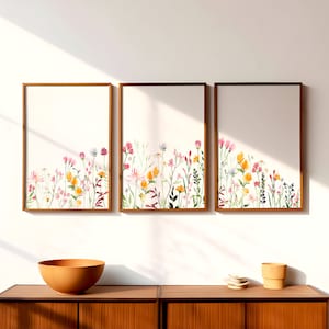 Set of 3 Wildflower Prints | Triptych Floral Wall Art | Watercolor Print | Digital Download | Printable Wall Art