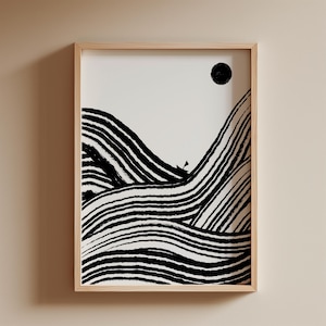 Impresión de olas del océano en blanco y negro / Arte de pared de decoración de casa de playa abstracta / Póster de paisaje de arte de casa de piscina Póster minimalista Descarga digital