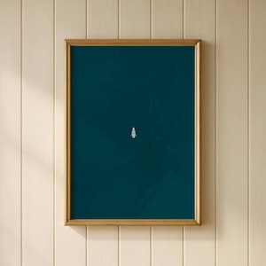 Tiny Boat in Ocean Print | Dark Aqua Sea Water Art | Nautical Beach Decor | Beach House Decor | Minimalist Art | Physical Art Print Option
