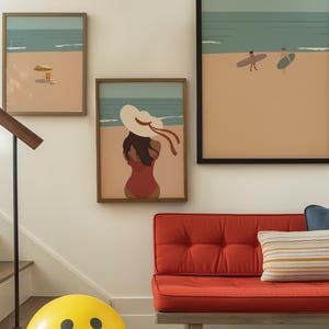 Set of 3 Beach Ocean Prints | Minimalist People Beach Art Vintage Beach Art | Beach House Decor | Gallery Wall Art Set Digital Download Art image 5