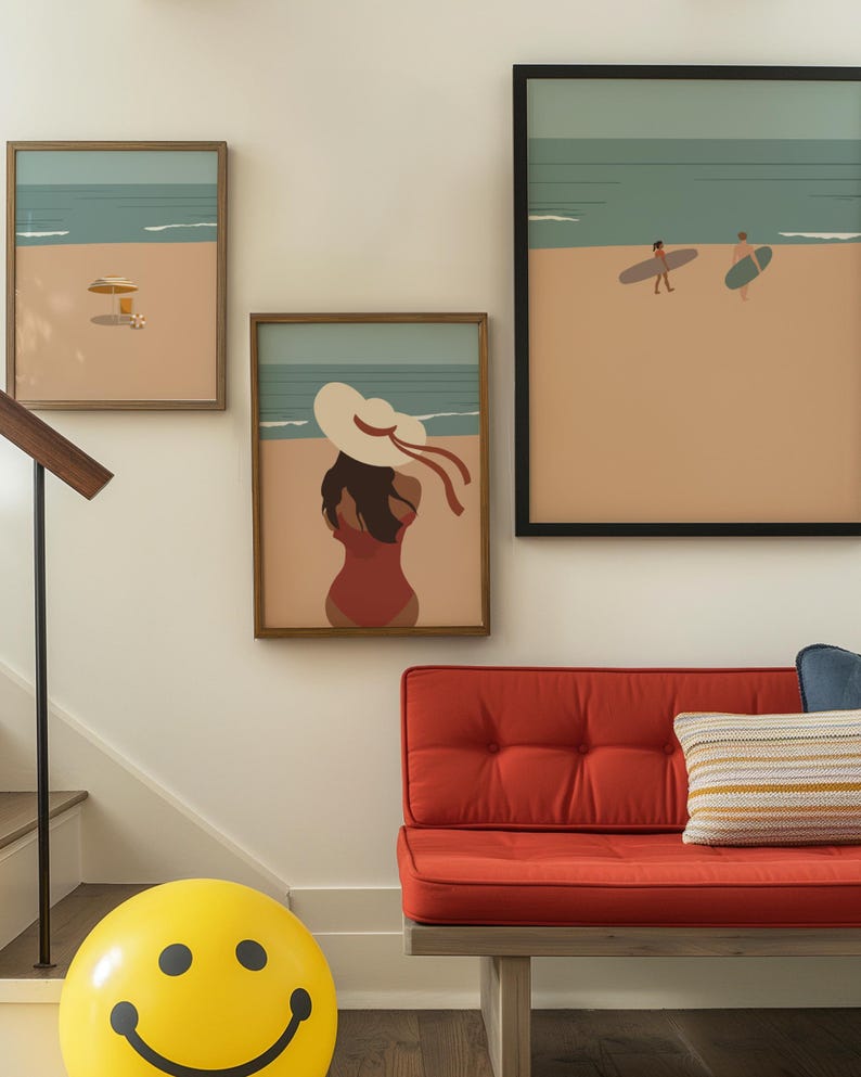 Set of 3 Beach Ocean Prints | Minimalist People Beach Art Vintage Beach Art | Beach House Decor | Gallery Wall Art Set Digital Download Art image 5