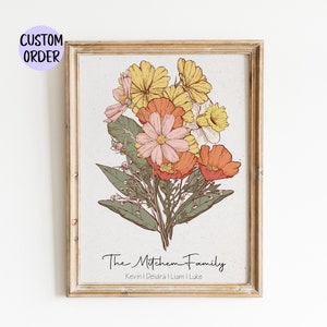 Christmas Gift for Grandma | Family Birth Flower Bouquet | Birth Month Art | Gift for Mom | CUSTOM Personalized Gift | Digital Download Art