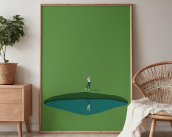 Tiny Golfer Print | Minimalist People Art | Golf Course Gift for Golfer Dad Unique Office Decor Poster | Digital Download Printable Wall Art