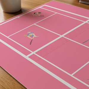 Pink Tennis Court Print | Retro Cute Tennis Art | Gift for Tennis Player Minimalist People Art Cool Office College Dorm Art Digital Download image 7