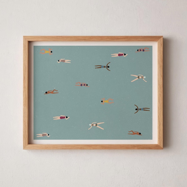 Arte de personas diminutas en piscinas / Decoración de casas con piscina / Arte de personas diminutas / Arte minimalista / Póster de verano / Descarga digital / Arte imprimible