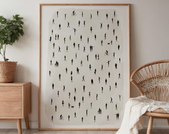 Silhouettes of Small People Art | Human Outline Figure Print | Miniature People Walking Silhouettes | Minimalist Wall Art | Digital Download