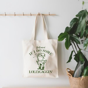 Funny Lollygagging Cowboy Frog Retro Tote Bag Everyday Cute Tote Bag Gift for Friend | Gift under 20 Teacher Appreciation School Canvas Bag image 8