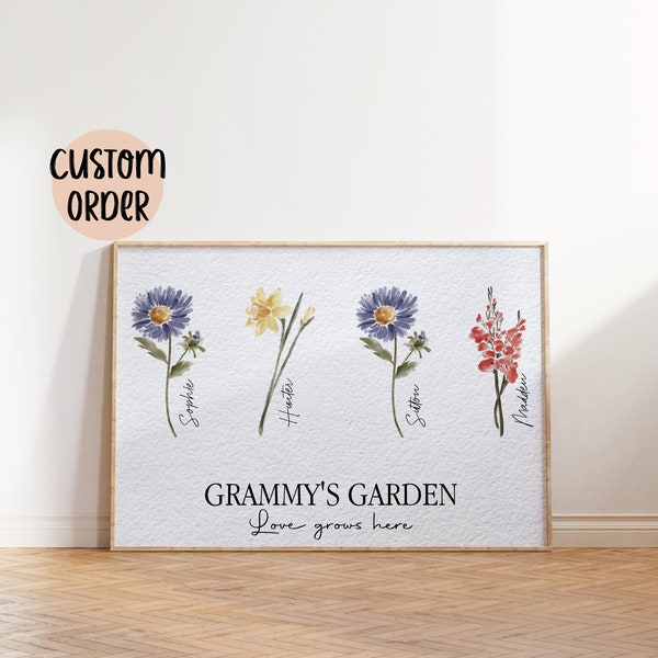 Grandma's Garden Print | Mother's Day Gift | Mom's Garden | Family Birth Month Flowers | Custom Order | Watercolor Flowers| Digital Download