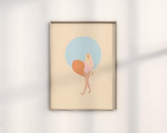 Surfer Girl at Beach Print | Retro Summer Art | Minimalist People Art | Beach Poster | Coastal Girl Vibes | Digital Download | Printable Art