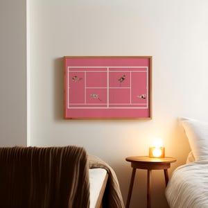 Pink Tennis Court Print | Retro Cute Tennis Art | Gift for Tennis Player Minimalist People Art Cool Office College Dorm Art Digital Download image 15