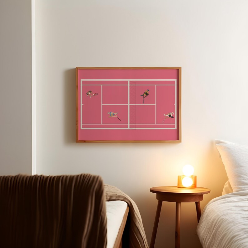 Pink Tennis Court Print | Retro Cute Tennis Art | Gift for Tennis Player Minimalist People Art Cool Office College Dorm Art Digital Download image 15