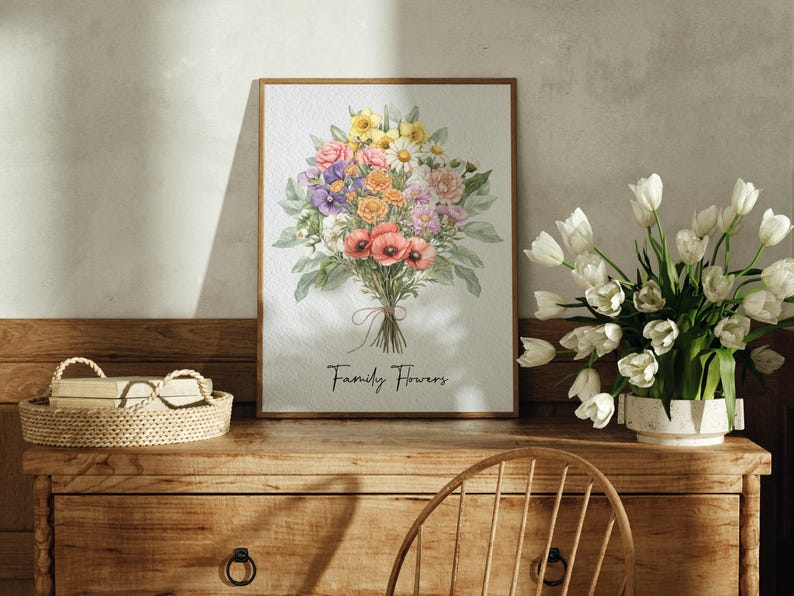 Family Birth Flower Bouquet Gift | Nana's Garden Mother's Day Grandma Gift Watercolor Birth Month Flowers Personalized Gift Digital Download image 17