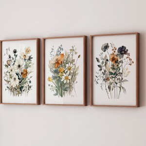 Set of 3 Wildflower Bouquets | Triptych Vintage Floral Wall Art ...