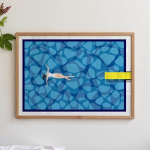 Frau im Pool schwimmende Kunst | Modernes Schwimmbad Poster | Niedliches Sommer Poster | Horizontale Badezimmer Kunst Pool Haus Dekor Digital Download Kunst