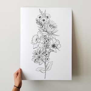 CUSTOM Birth Flower Tattoo Design | Family Flower Bouquet Personalized Gift Minimalist Spine Tattoo Design Gift for Family Digital Download