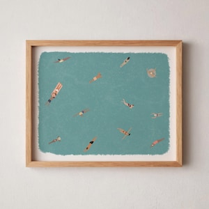 Tiny People Swimming in Pool Art | Swimming Pool Print | Summer Wall Art | Minimalist People Poster | Gift for Swimmer Digital Download Art