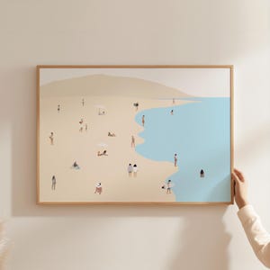 Minimalist Beach People Swimming Print | Vintage Beach Bathroom Art | Summer Wall Poster | Horizontal Beach House Decor Digital Download