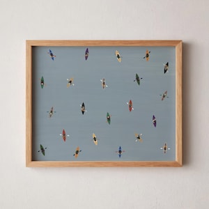 Kleine kajakkersprint | Minimalistische mensenkunst | Cadeau voor vader schipper | Horizontale poster voor kantoordecoratie | Digitale download | Afdrukbare muurkunst