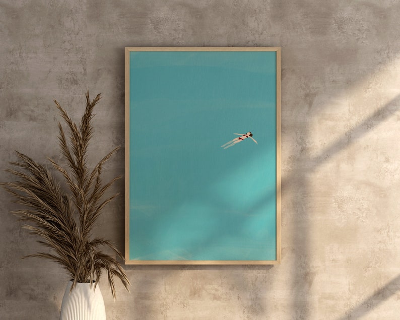 Girl Floating in Pool Swimming Wall Art Pool Print Beach Art Pool House Decor Minimalist People Print Digital Download image 8