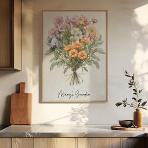 Family Birth Flower Bouquet Gift | Nana's Garden Mother's Day Grandma Gift Watercolor Birth Month Flowers Personalized Gift Digital Download image 9