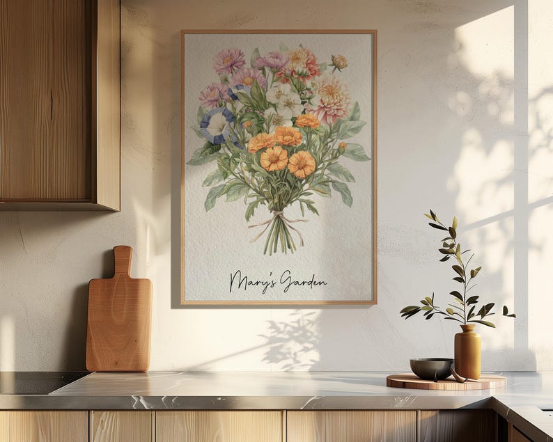 Family Birth Flower Bouquet Gift | Nana's Garden Mother's Day Grandma Gift Watercolor Birth Month Flowers Personalized Gift Digital Download image 9