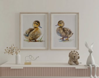 Set of 2 Baby Duck Prints | Watercolor Duckling Art | Baby Nursery Decor | Kids Room Posters | Digital Download | Printable Wall Art