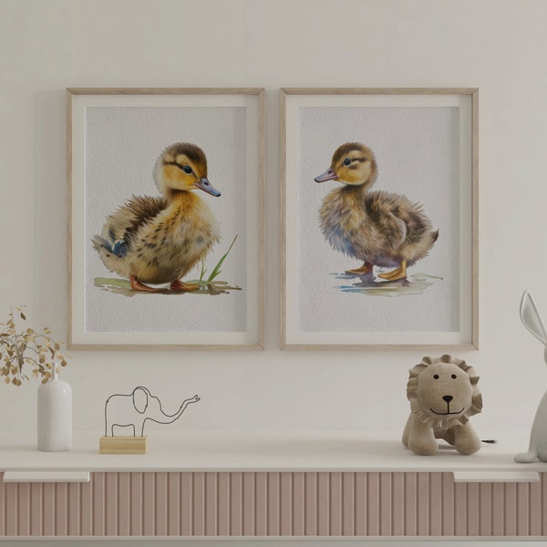 Set of 2 Baby Duck Prints | Watercolor Duckling Art | Baby Nursery Decor | Kids Room Posters | Digital Download | Printable Wall Art