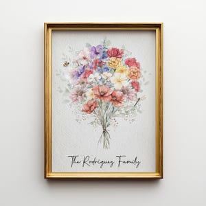 Birth Flower Family Bouquet Personalized Watercolor Birth Flower Print Gift for Mom Birthday Gift for Her Custom Personalized Gift Printable