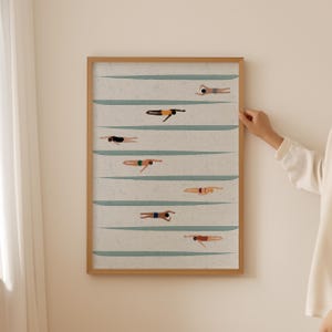 Tiny Swimmers Art | Swimming Pool Print | Cute Lake House Summer Poster | Minimalist Beach House Decor | Digital Download Printable Wall Art
