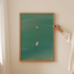 Hombre y mujer flotando en la piscina / Pareja nadando Arte de pared / Póster de verano / Decoración de casa de playa / Descarga digital